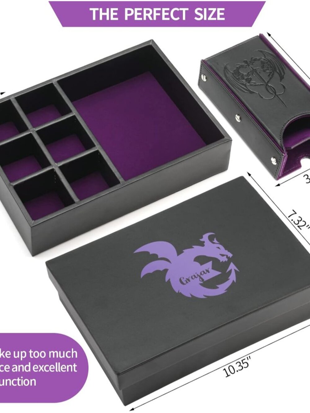 DND Dice Tray and Dice Tower with Storage, 3 in 1 Dice Rolling Tray with Lid, Po - Picture 3 of 7